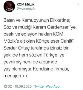 serdar ortaç kom müzik cahil twitter