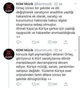 serdar ortaç kom müzik cahil twitter