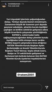 ratem ismail adıyaman istifa instagram