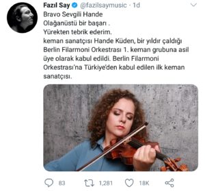 fazıl say twitter keman hande küden almanya berlin filarmoni orkestrası