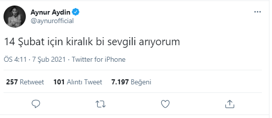 aynur aydın 14 şubat sevgililer günü twitter