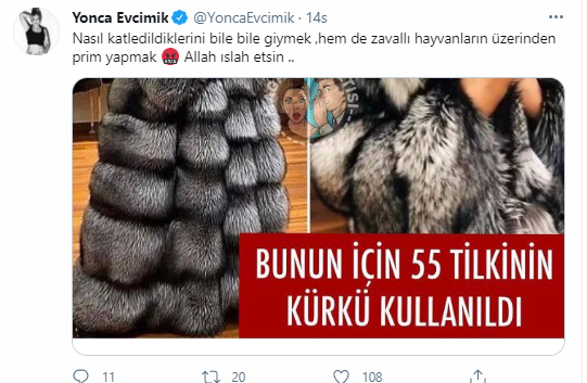 bülent ersoy kürk tilki tepki twitter yonca evcimik