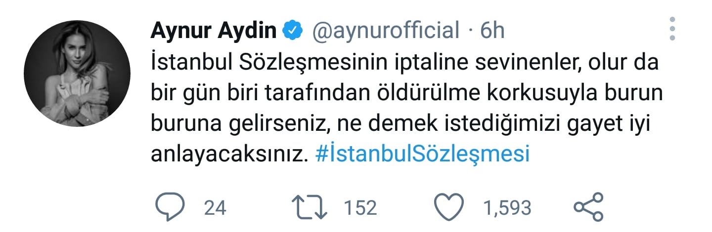 istanbul sözleşmesi feshedildi müzik dünyası tepki aynur aydın twitter