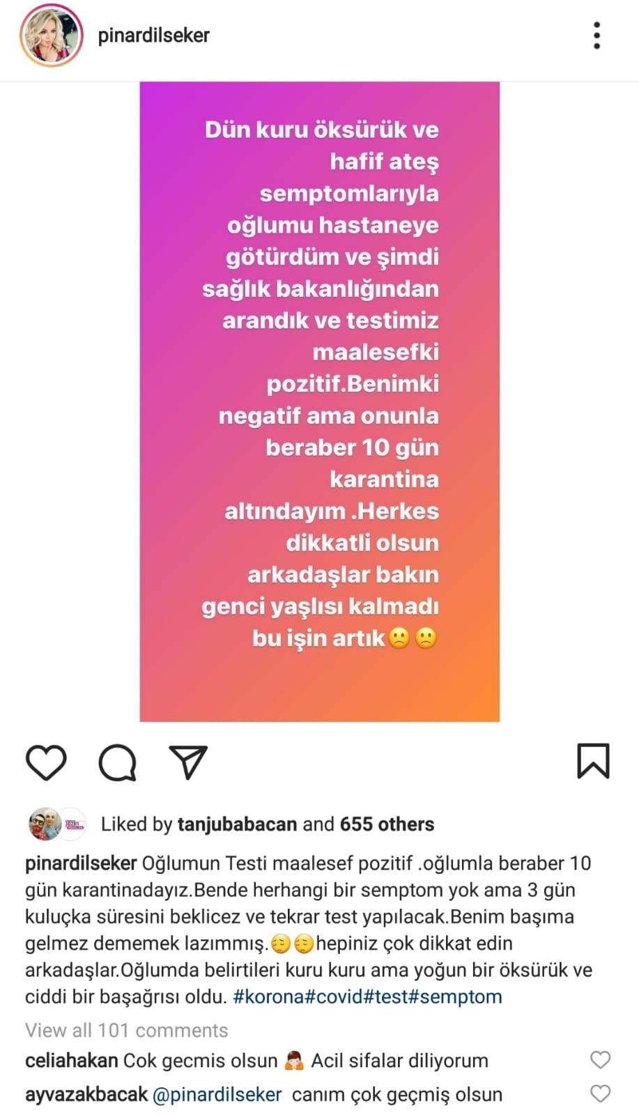 pınar dilşeker koronavirüs oğlu instagram