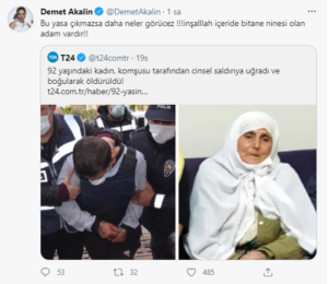 demet akalın türkiye kadına şiddet twitter