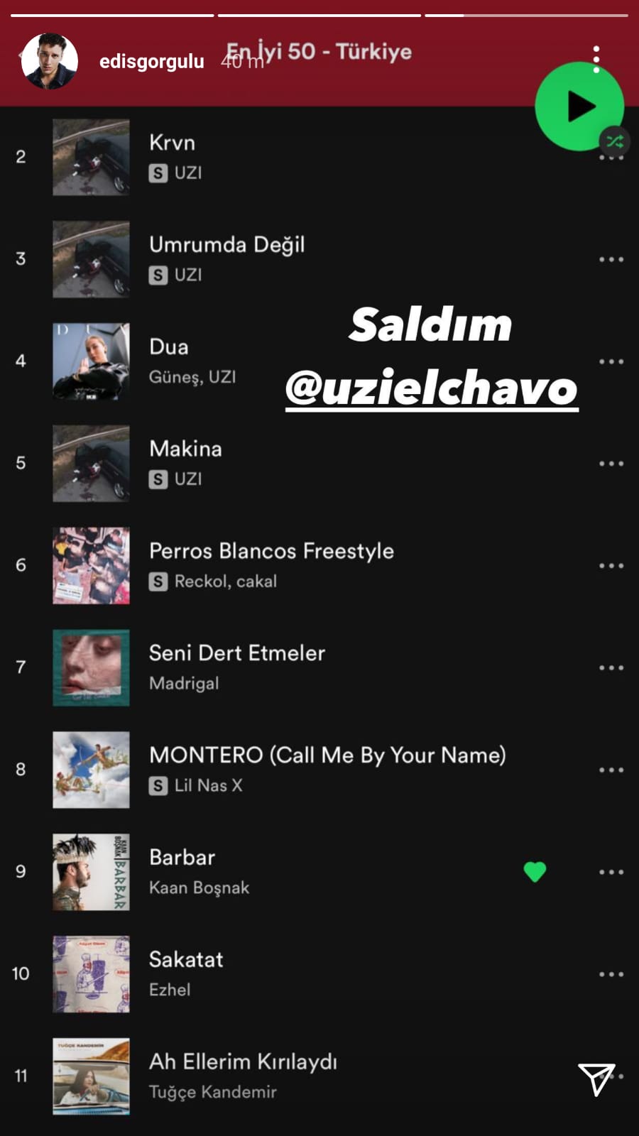 edis uzi spotify instagram