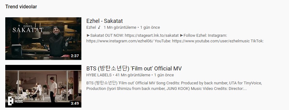 ezhel sakatat youtube video klip bts film out