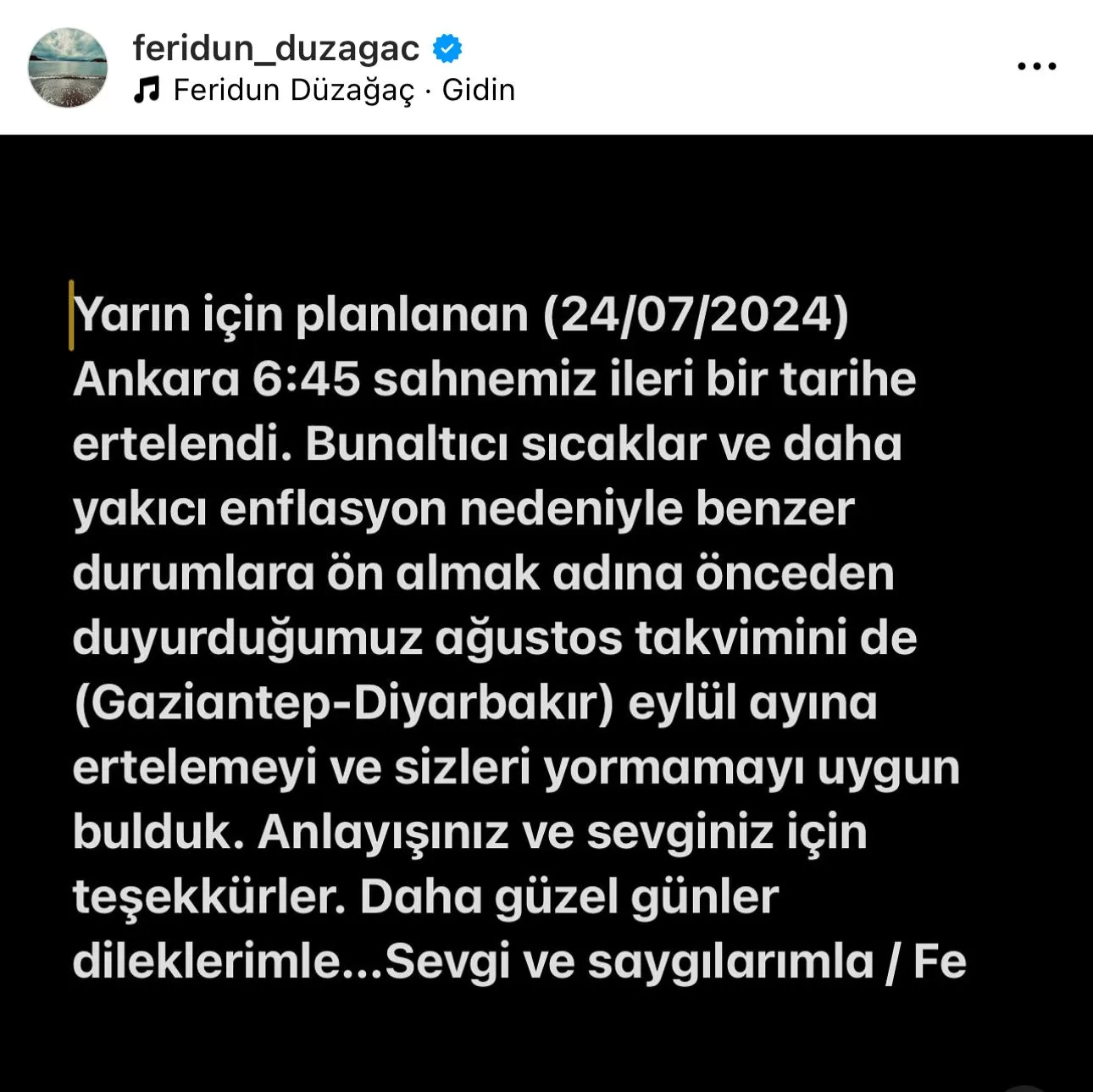 Feridun Düzağaç, İnstagram, Post