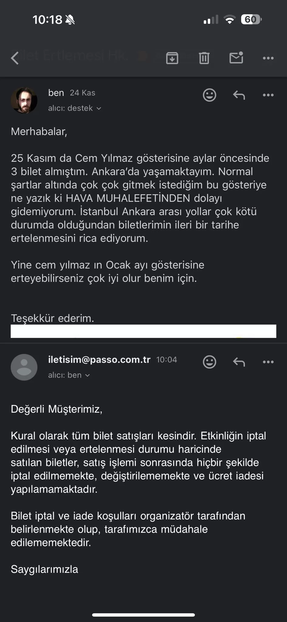 Hayranın mesajları