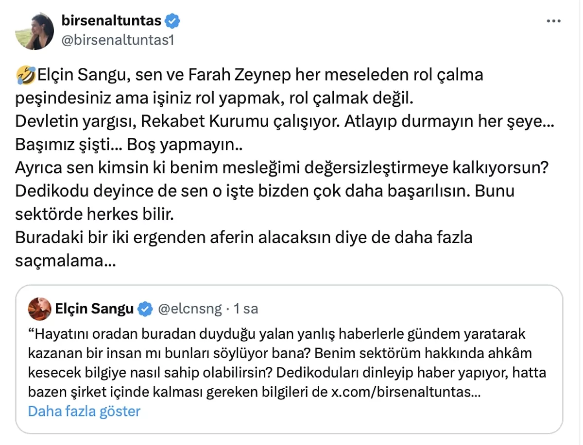 Birsen Altuntaş X üzerinden Elçin Sanguya cevabı