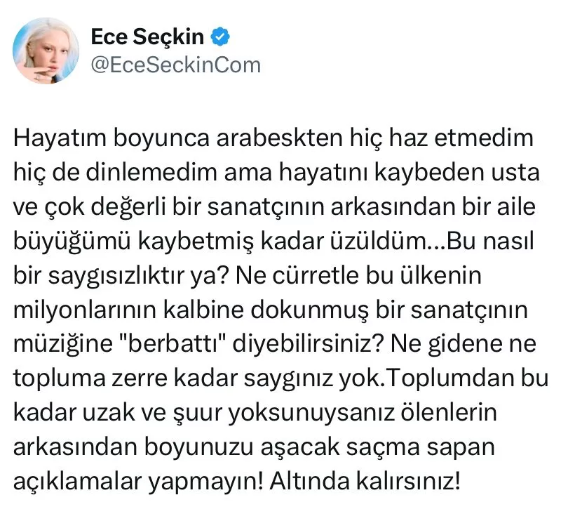 Ece Seçkin X  Paylaşımı