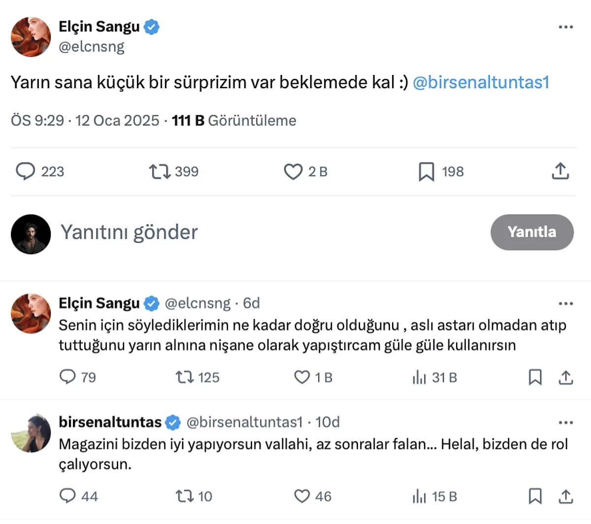 Elçin Sangu X paylaşımı